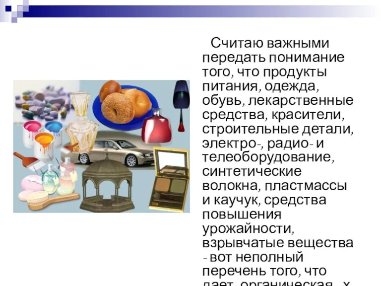 Считаю важными передать понимание того, что продукты питания, одежда, обувь, лекарственные средства,