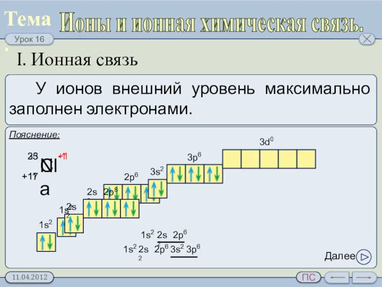 Ионы и ионная химическая связь. I. Ионная связь Далее