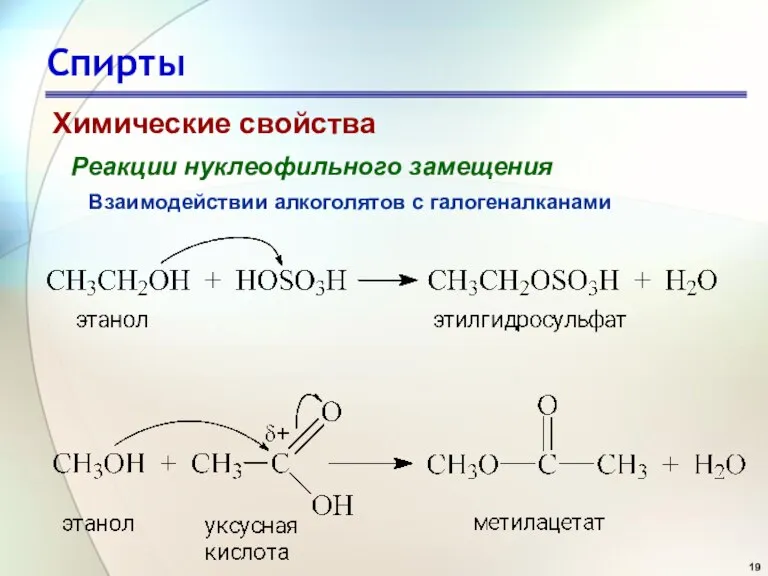 Спирты Химические свойства Реакции нуклеофильного замещения Взаимодействии алкоголятов с галогеналканами