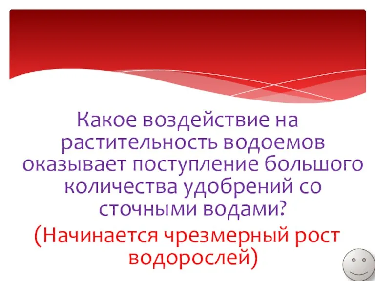 Какое воздействие на растительность водоемов оказывает поступление большого количества удобрений со сточными