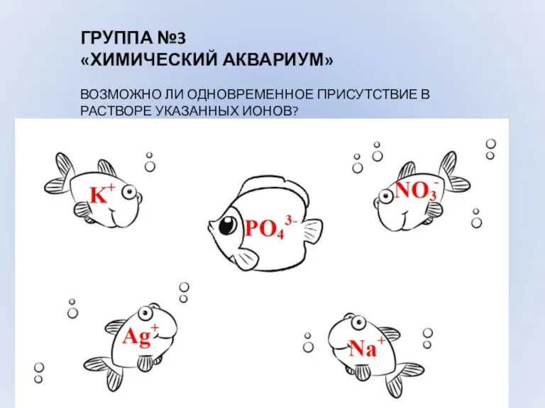 ГРУППА №3 «ХИМИЧЕСКИЙ АКВАРИУМ» ВОЗМОЖНО ЛИ ОДНОВРЕМЕННОЕ ПРИСУТСТВИЕ В РАСТВОРЕ УКАЗАННЫХ ИОНОВ?