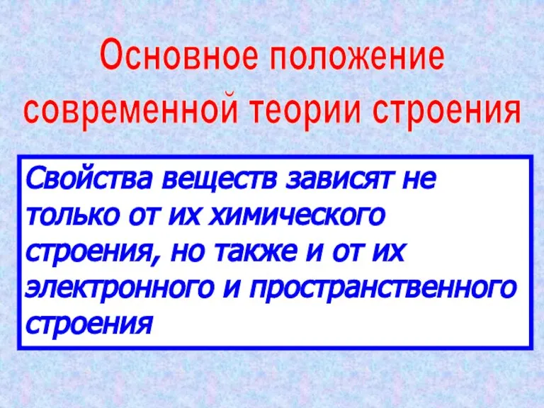 Основное положение современной теории строения Свойства веществ зависят не только от их