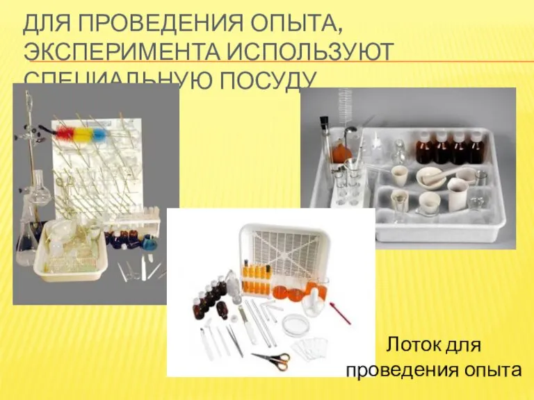 Для проведения опыта, эксперимента используют специальную посуду Лоток для проведения опыта