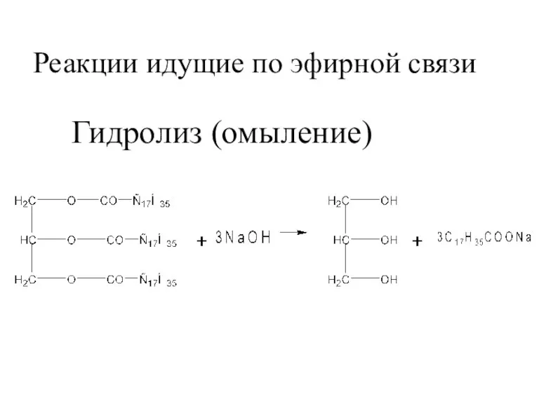 Реакции идущие по эфирной связи Гидролиз (омыление)