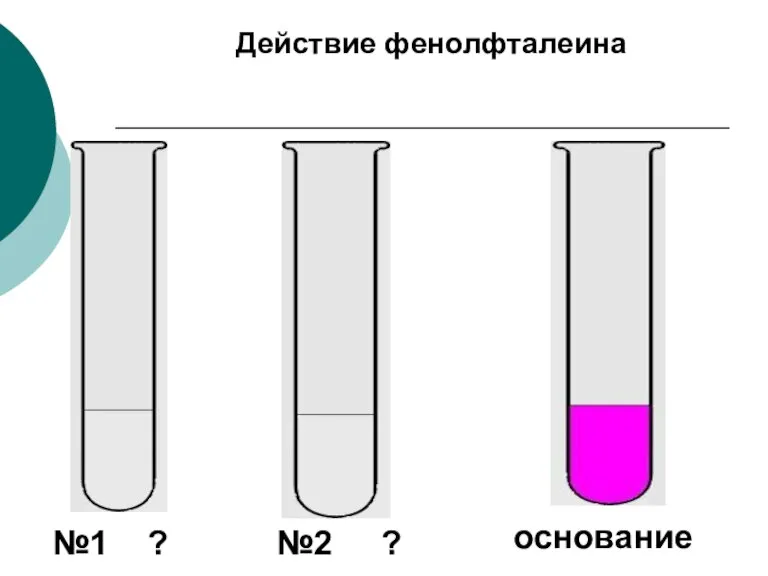 Действие фенолфталеина №1 ? №2 ? основание