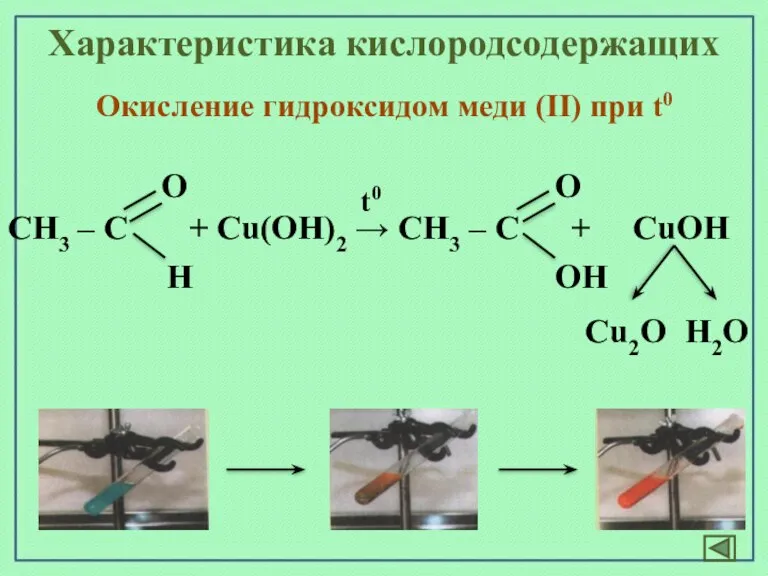 Характеристика кислородсодержащих Окисление гидроксидом меди (II) при t0