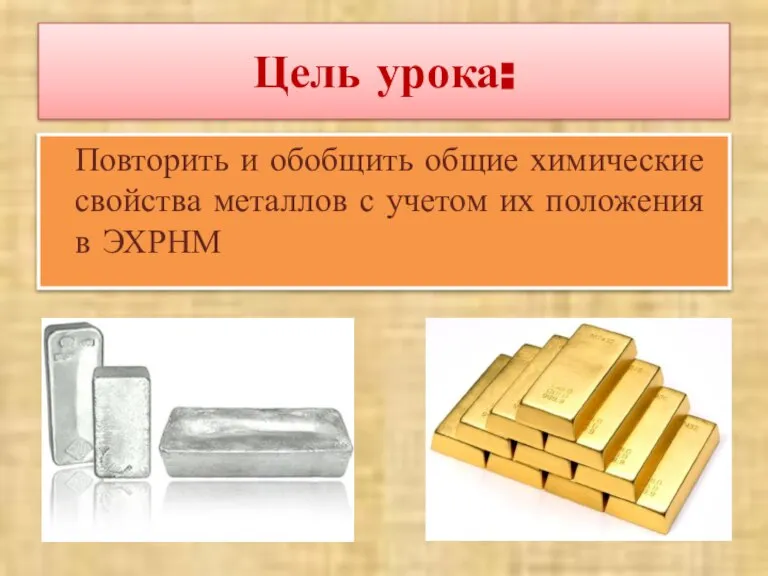 Цель урока: Повторить и обобщить общие химические свойства металлов с учетом их положения в ЭХРНМ