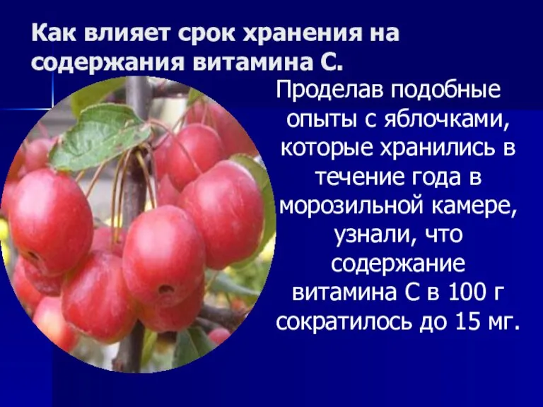 Как влияет срок хранения на содержания витамина С. Проделав подобные опыты с