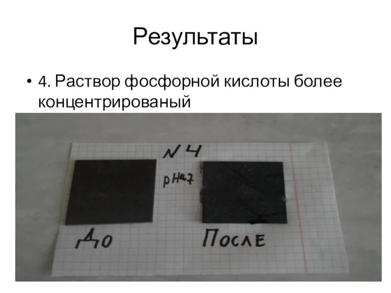 Результаты 4. Раствор фосфорной кислоты более концентрированый