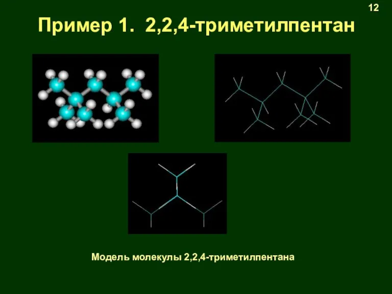 Пример 1. 2,2,4-триметилпентан Модель молекулы 2,2,4-триметилпентана 12