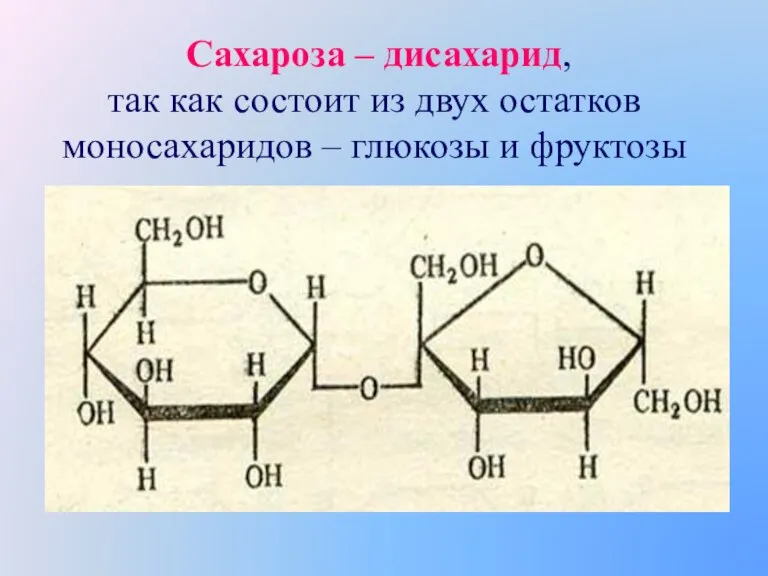 Сахароза – дисахарид, так как состоит из двух остатков моносахаридов – глюкозы и фруктозы