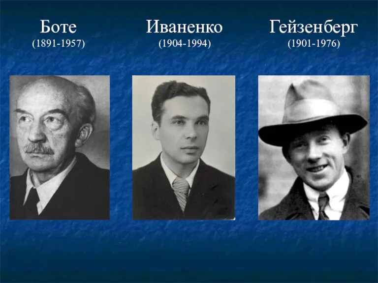Боте (1891-1957) Иваненко (1904-1994) Гейзенберг (1901-1976)