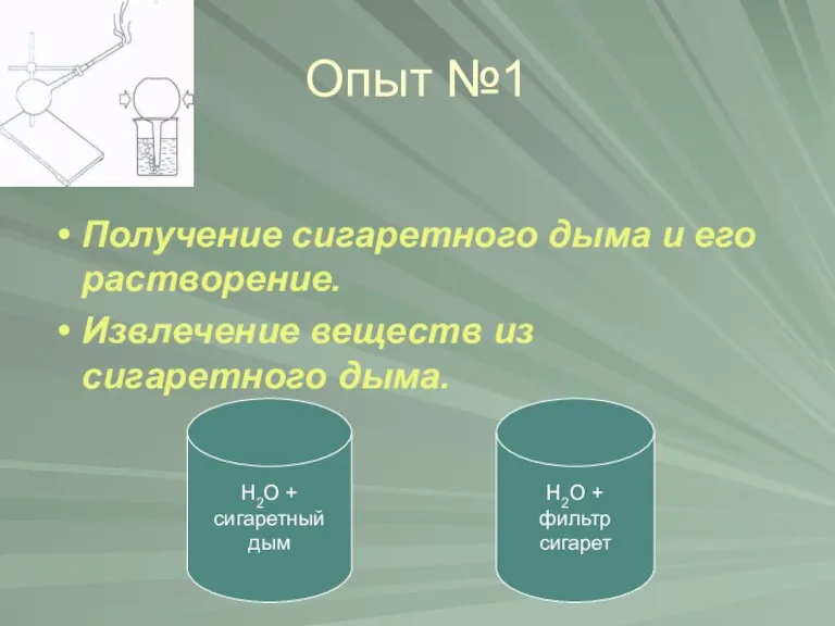 Опыт №1 Получение сигаретного дыма и его растворение. Извлечение веществ из сигаретного