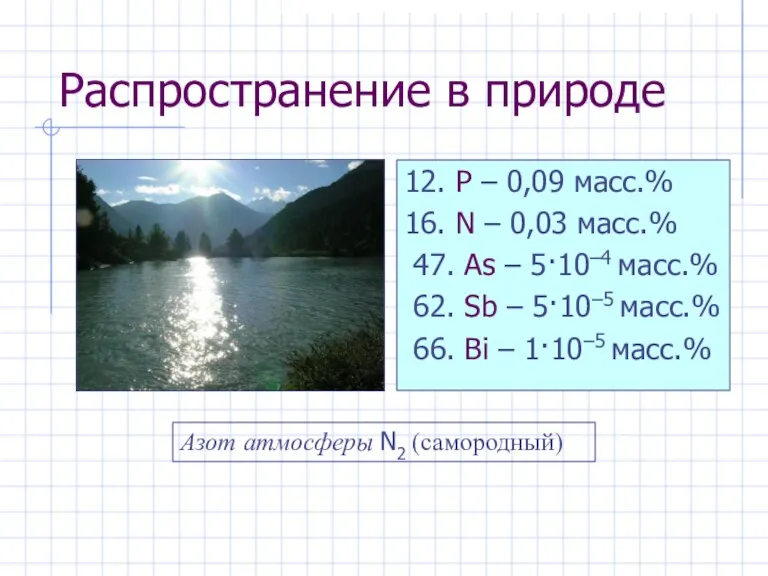 Распространение в природе 12. P – 0,09 масс.% 16. N – 0,03