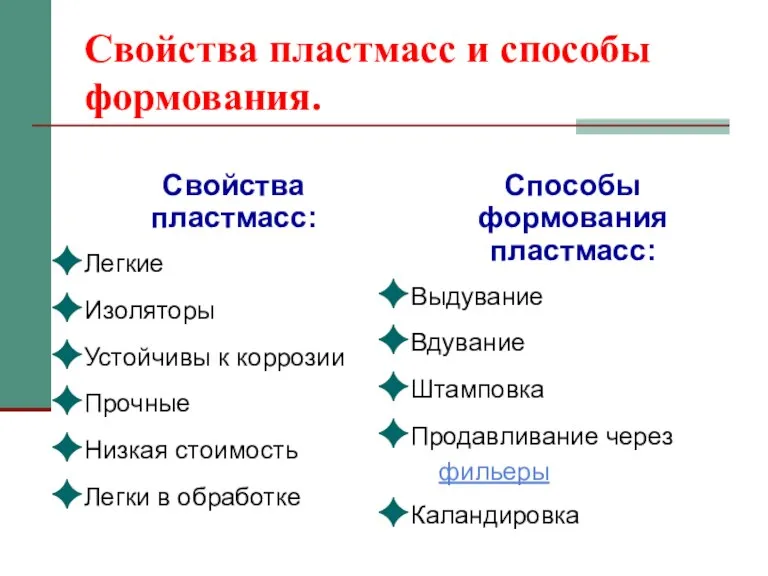 Свойства пластмасс и способы формования. Свойства пластмасс: Легкие Изоляторы Устойчивы к коррозии