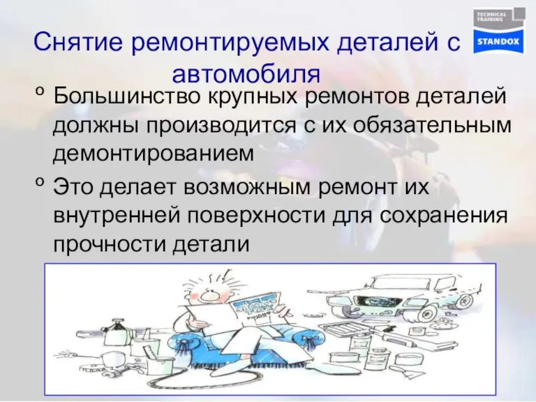 Снятие ремонтируемых деталей с автомобиля Большинство крупных ремонтов деталей должны производится с