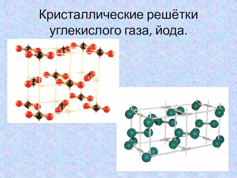 Кристаллические решётки углекислого газа, йода.