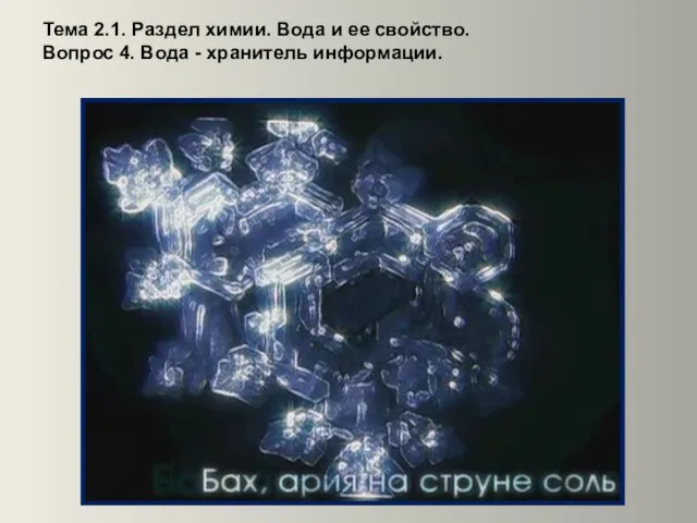 Тема 2.1. Раздел химии. Вода и ее свойство. Вопрос 4. Вода - хранитель информации.