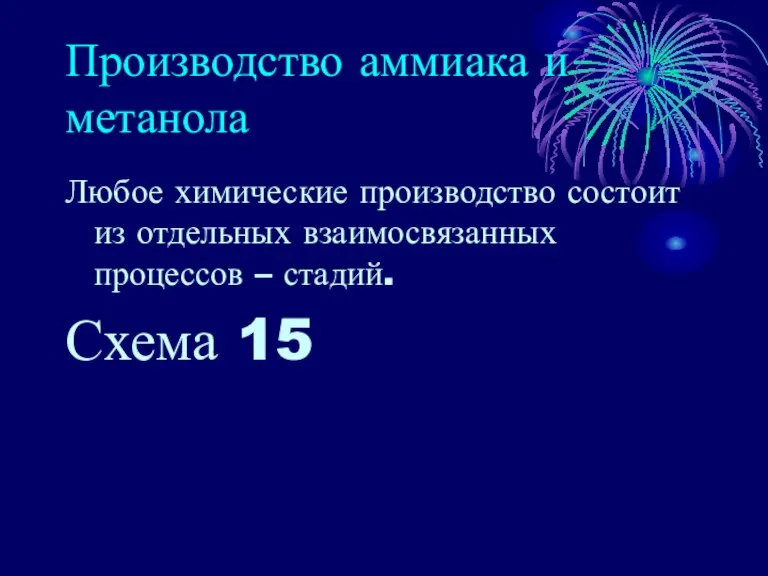 Производство аммиака и метанола Любое химические производство состоит из отдельных взаимосвязанных процессов – стадий. Схема 15