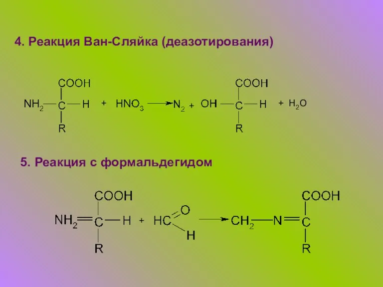 4. Реакция Ван-Сляйка (деазотирования) + + + Н2О 5. Реакция с формальдегидом +