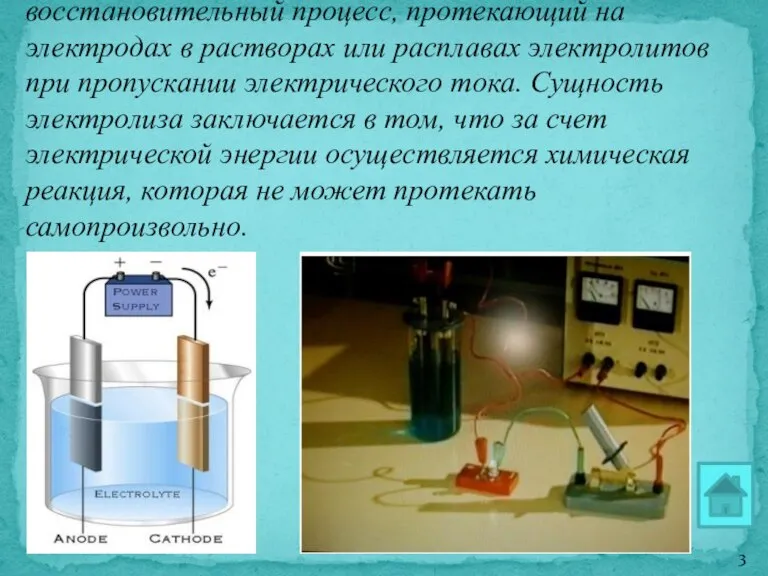 Электролиз – это окислительно-восстановительный процесс, протекающий на электродах в растворах или расплавах
