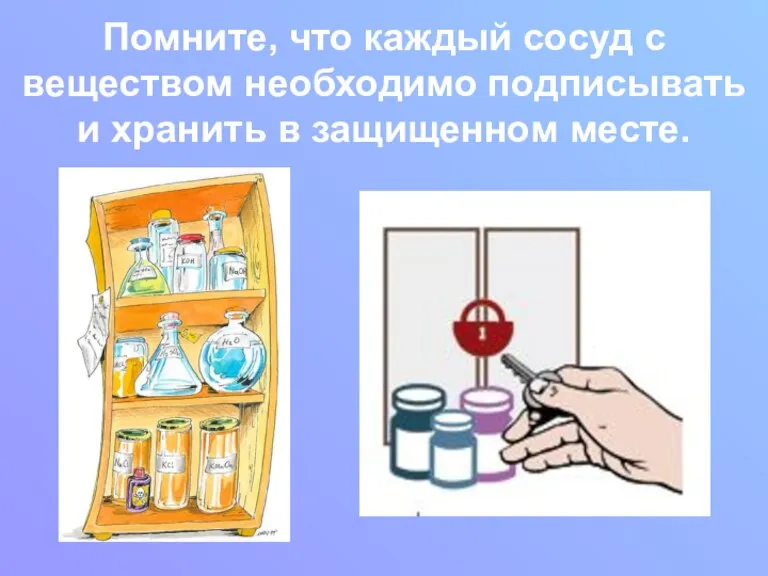 Помните, что каждый сосуд с веществом необходимо подписывать и хранить в защищенном месте.