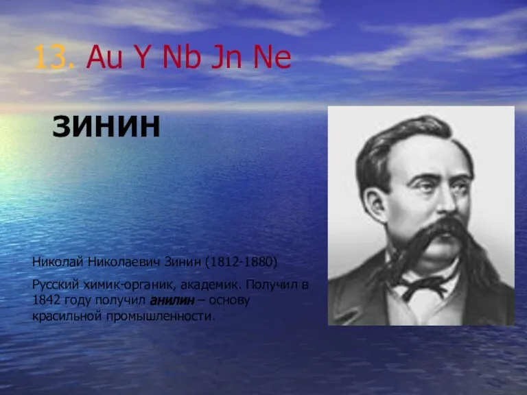 13. Au Y Nb Jn Ne ЗИНИН Николай Николаевич Зинин (1812-1880) Русский