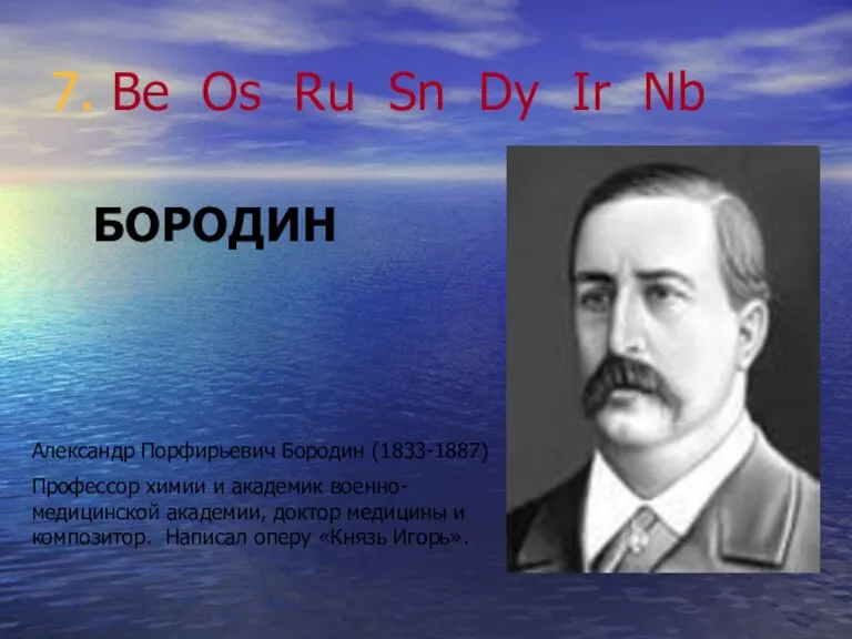 7. Be Os Ru Sn Dy Ir Nb БОРОДИН Александр Порфирьевич Бородин