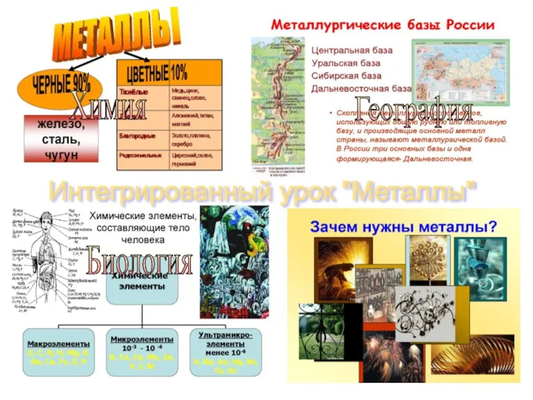 Интегрированный урок "Металлы" Биология География Химия