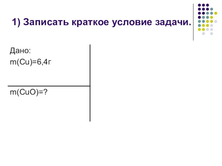 1) Записать краткое условие задачи.