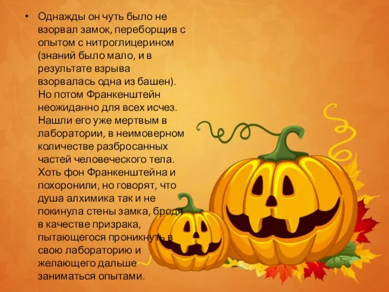 Однажды он чуть было не взорвал замок, переборщив с опытом с нитроглицерином