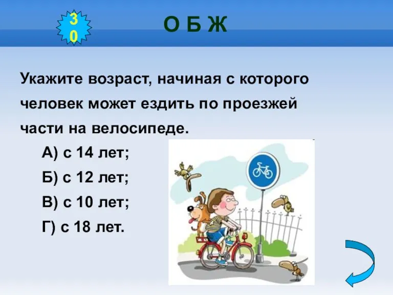 О Б Ж Укажите возраст, начиная с которого человек может ездить по