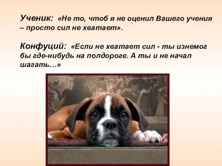 Ученик: «Не то, чтоб я не оценил Вашего учения – просто сил