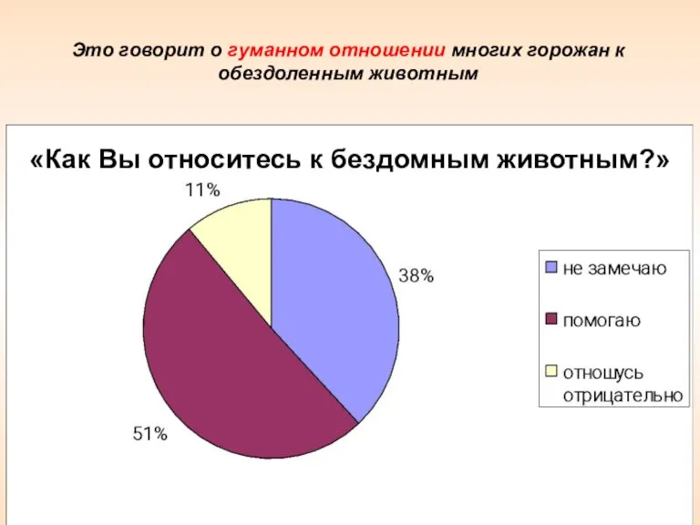 Это говорит о гуманном отношении многих горожан к обездоленным животным «Как Вы относитесь к бездомным животным?»