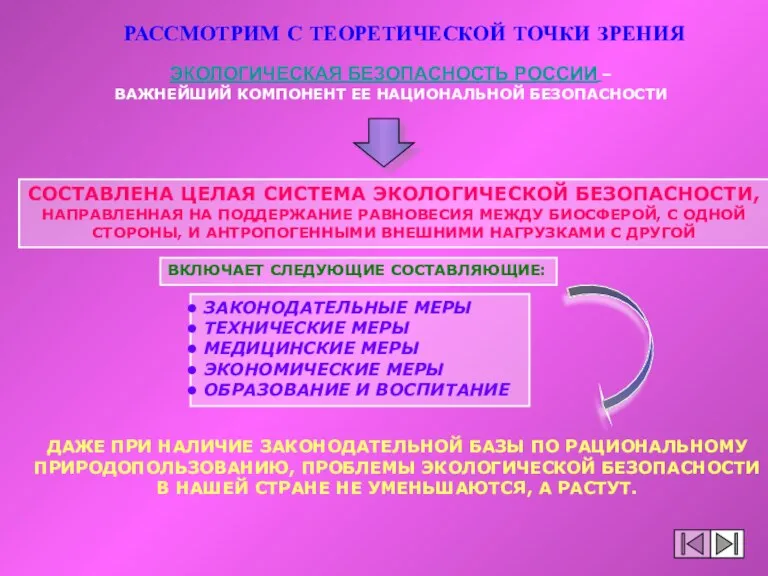 РАССМОТРИМ С ТЕОРЕТИЧЕСКОЙ ТОЧКИ ЗРЕНИЯ ЭКОЛОГИЧЕСКАЯ БЕЗОПАСНОСТЬ РОСCИИ – ВАЖНЕЙШИЙ КОМПОНЕНТ ЕЕ