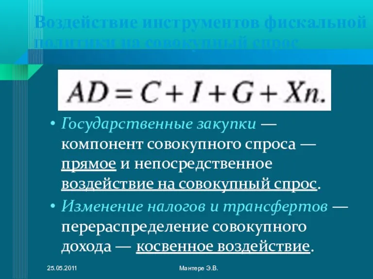 Государственные закупки — компонент совокупного спроса — прямое и непосредственное воздействие на