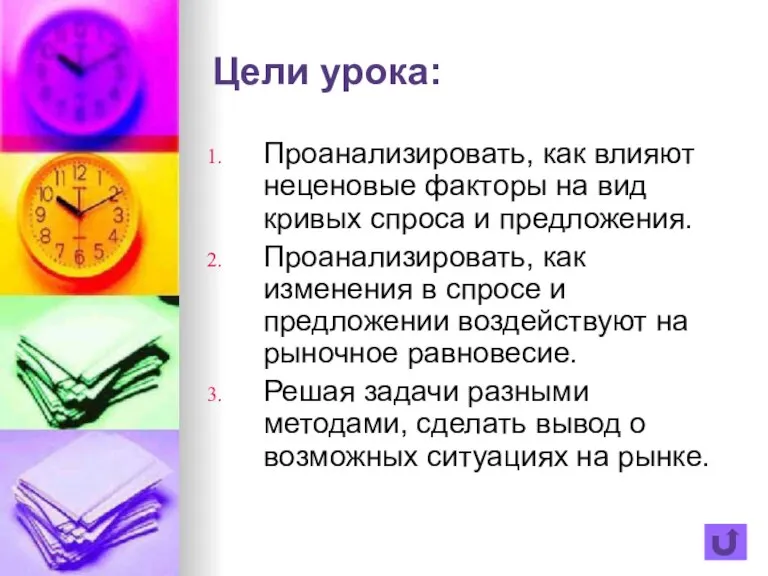 Цели урока: Проанализировать, как влияют неценовые факторы на вид кривых спроса и