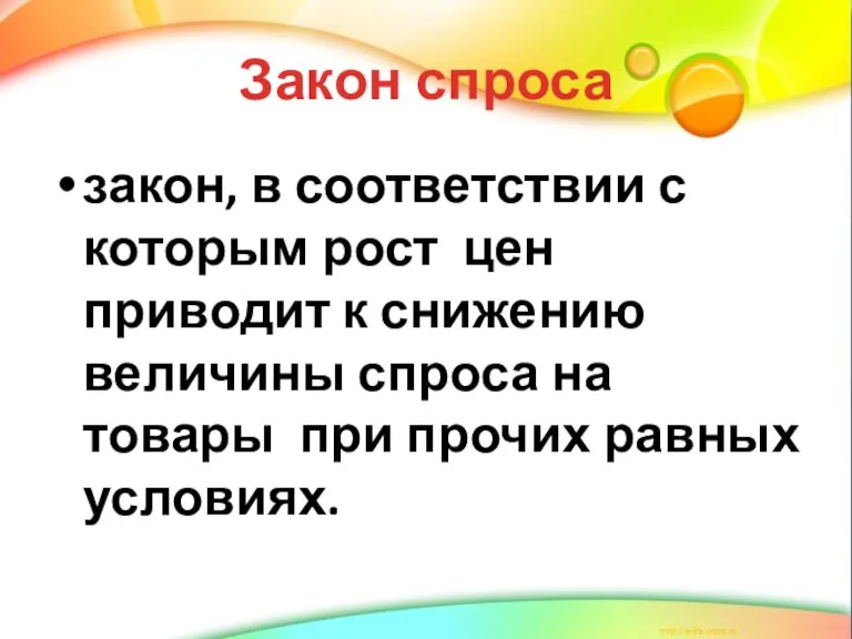 Закон спроса закон, в соответствии с которым рост цен приводит к снижению