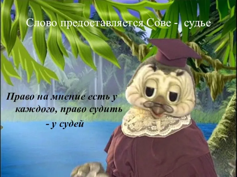 Слово предоставляется Сове - судье Право на мнение есть у каждого, право судить - у судей