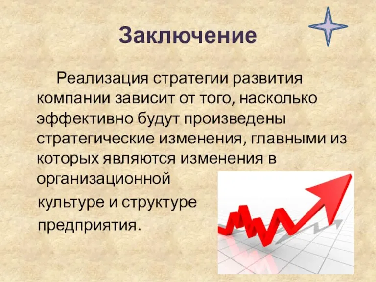 Заключение Реализация стратегии развития компании зависит от того, насколько эффективно будут произведены