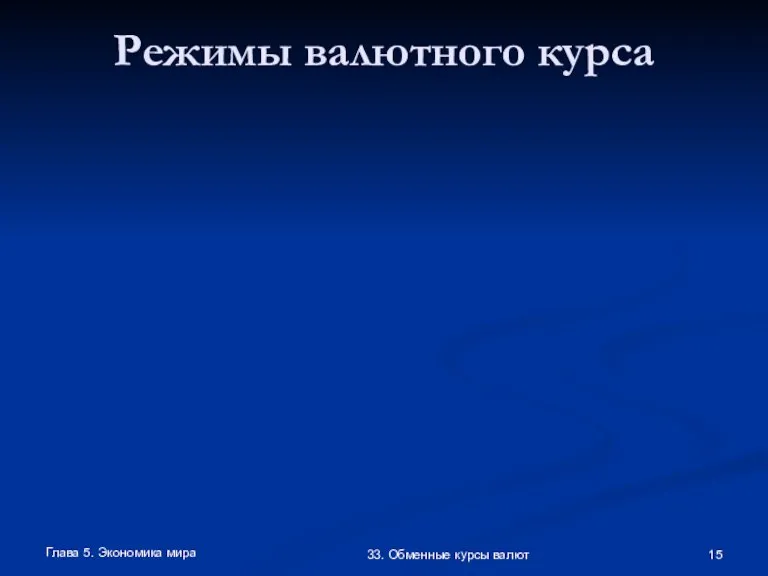 Глава 5. Экономика мира 33. Обменные курсы валют Режимы валютного курса