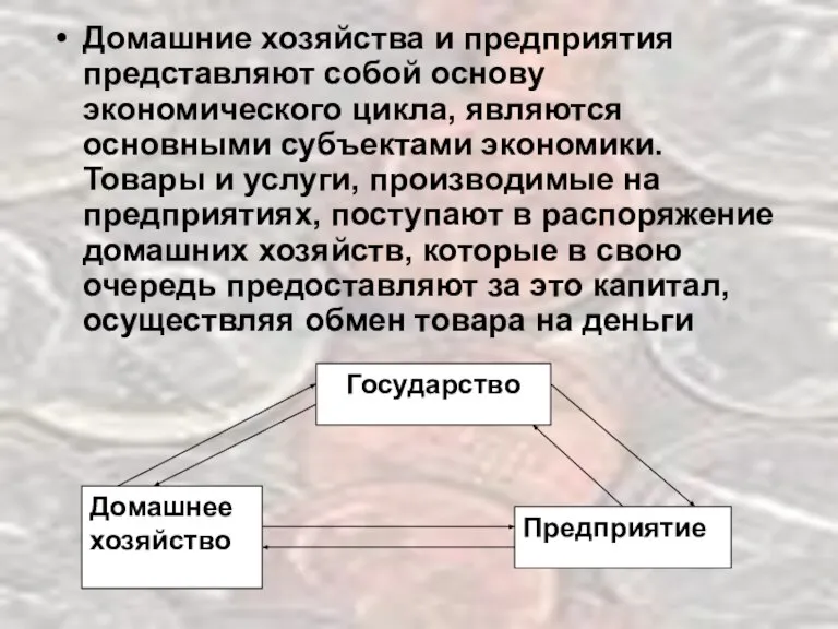 Домашние хозяйства и предприятия представляют собой основу экономического цикла, являются основными субъектами