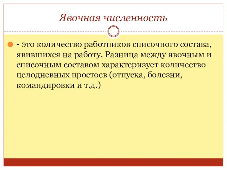 Явочная численность - это количество работников списочного состава, явившихся на работу. Разница