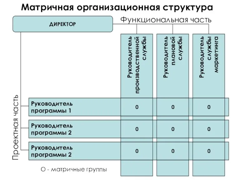 Матричная организационная структура ДИРЕКТОР Руководитель производственной службы Руководитель плановой службы Руководитель службы