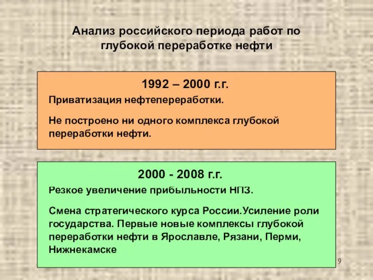 Резкое увеличение прибыльности НПЗ. Смена стратегического курса России.Усиление роли государства. Первые новые