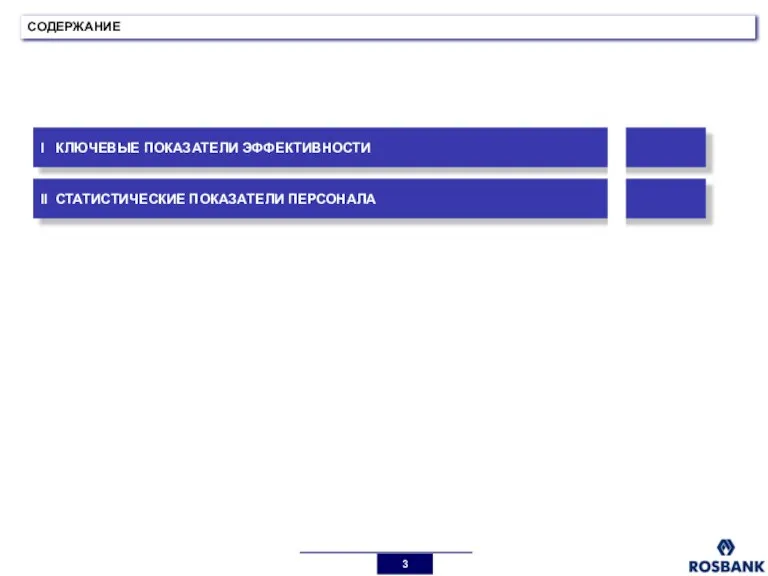 I КЛЮЧЕВЫЕ ПОКАЗАТЕЛИ ЭФФЕКТИВНОСТИ СОДЕРЖАНИЕ II СТАТИСТИЧЕСКИЕ ПОКАЗАТЕЛИ ПЕРСОНАЛА