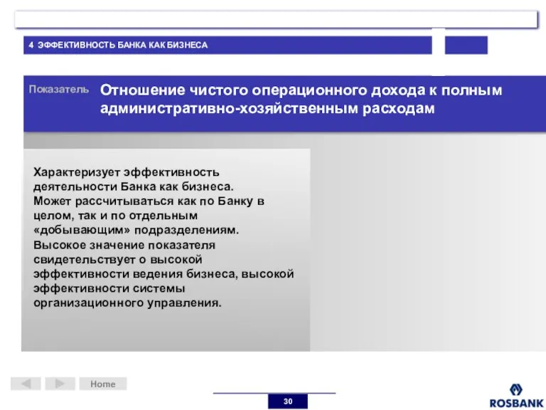 Home Показатель Отношение чистого операционного дохода к полным административно-хозяйственным расходам Характеризует эффективность