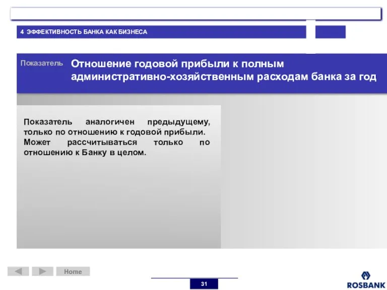 Home Home Показатель Отношение годовой прибыли к полным административно-хозяйственным расходам банка за