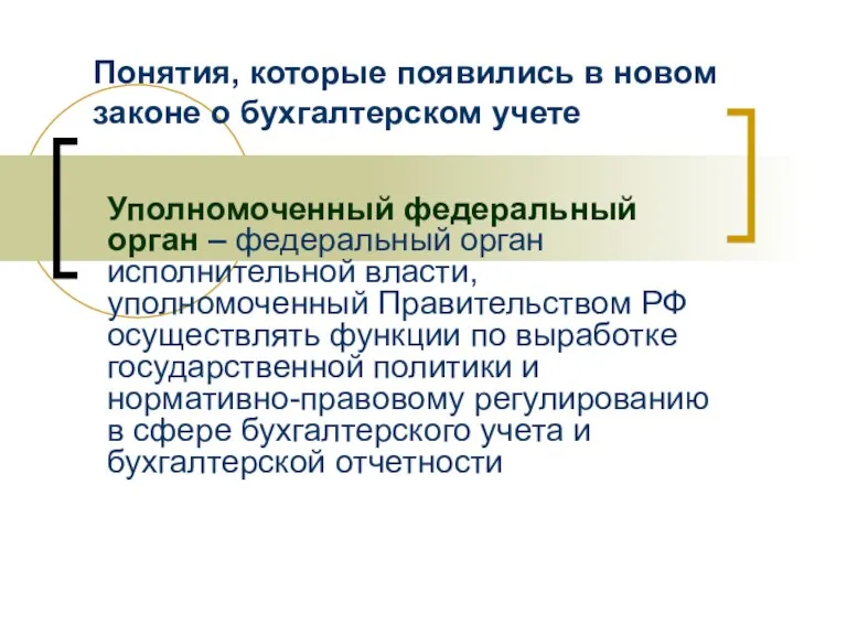 Понятия, которые появились в новом законе о бухгалтерском учете Уполномоченный федеральный орган