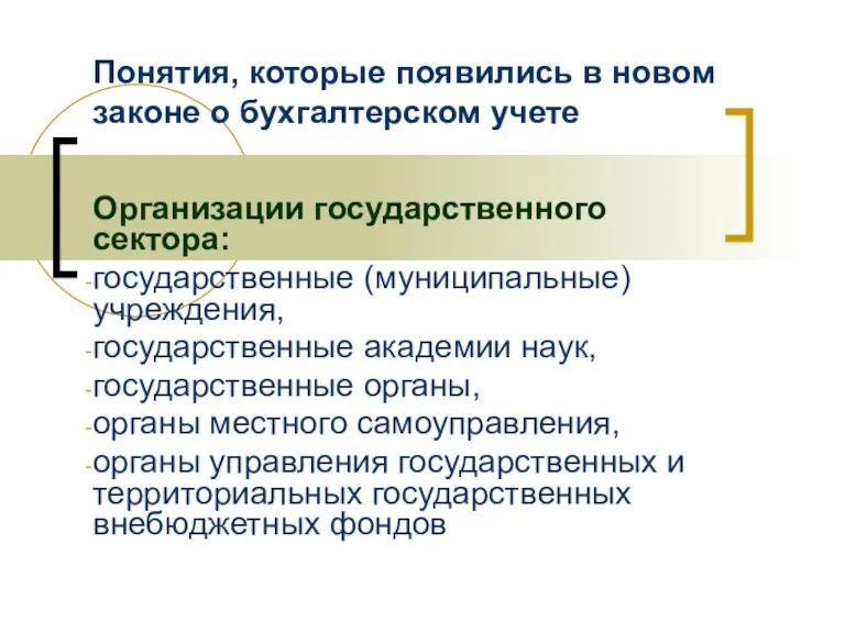 Понятия, которые появились в новом законе о бухгалтерском учете Организации государственного сектора: